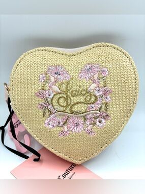 NWT Juicy Couture Heart Coin Purse withPink Floral Embroidery